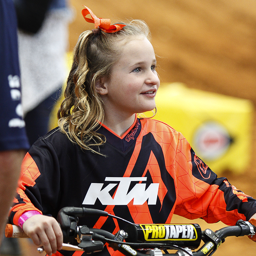 Eight year old Hayliegh Smith gives interviews on medis day at the Supercross competition at AT&T Stadium; Arlington TX; February 10, 2017; (Photo:Russ Rendon - The Arlington Voice)